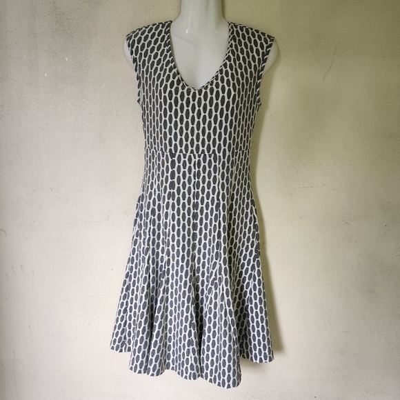 Taylor Fit & Flair  Gray & White Print Dress Size 2 - Picture 2 of 11